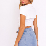 Ruched Top - White - Pink Peach Boutique