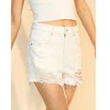 Distressed Denim Shorts - White - Pink Peach Boutique