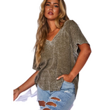 Olive Ribbed Knit Top - Pink Peach Boutique