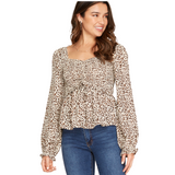 Cheetah Love Puff Sleeve Top - Pink Peach Boutique