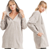 Mineral Washed Pullover Hoodie - Taupe - Pink Peach Boutique