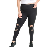 Laser Knee Cut Out Leggings - Black - Pink Peach Boutique