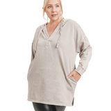 Mineral Washed Hoodie Plus - Taupe - Pink Peach Boutique