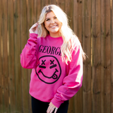 Georgia Smiley Face Sweatshirt - Pink - Pink Peach Boutique
