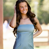 Flattered Satin Dress - Sage - Pink Peach Boutique