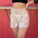 Tan faux leather shorts - Pink Peach Boutique