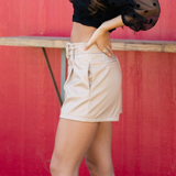 tan faux leather shorts - Pink Peach Boutique
