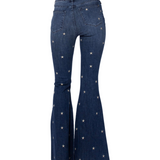 Star Embroidered Super Flare Jeans - Pink Peach Boutique