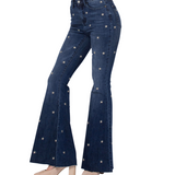Star Embroidered Super Flare Jeans - Pink Peach Boutique