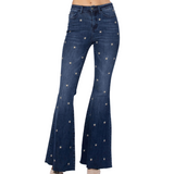 Star Embroidered Super Flare Jeans - Pink Peach Boutique