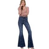 Star Embroidered Super Flare Jeans - Pink Peach Boutique