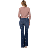 Star Embroidered Super Flare Jeans - Pink Peach Boutique