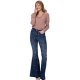Star Embroidered Super Flare Jeans - Pink Peach Boutique