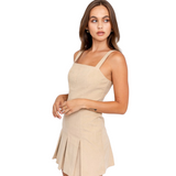 Corduroy Pleated Dress - Tan - Pink Peach Boutique