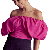 Puff Sleeve Crop Top - Pink - Pink Peach Boutique