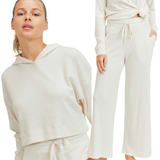 Ribbed Cropped Hoodie - Ivory - Pink Peach Boutique