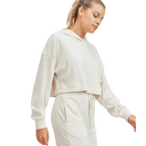 Ribbed Cropped Hoodie - Ivory - Pink Peach Boutique