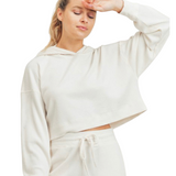 Ribbed Cropped Hoodie - Ivory - Pink Peach Boutique