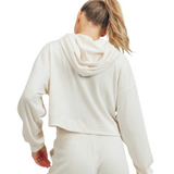 Ribbed Cropped Hoodie - Ivory - Pink Peach Boutique