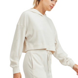 Ribbed Cropped Hoodie - Ivory - Pink Peach Boutique