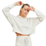 Ribbed Cropped Hoodie - Ivory - Pink Peach Boutique