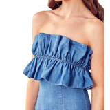 amour boutique denim ruffle dress
