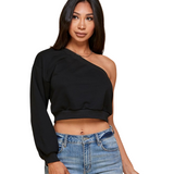 One Shoulder Crop Sweatshirt - Pink Peach Boutique