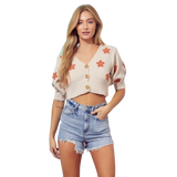 Short Sleeve Crop Floral Cardigan - Pink Peach Boutique