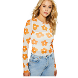 Ditsy Floral Mesh Top - Pink Peach Boutique