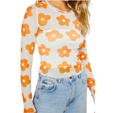 Ditsy Floral Mesh Top - Pink Peach Boutique