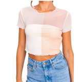 le lis color block mesh crop top