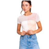 color block mesh crop top