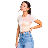 color block mesh crop top
