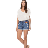 Judy Blue High Rise Sun Embroidery Shorts - Pink Peach Boutique