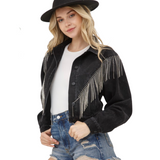 rhinestone denim jacket - black