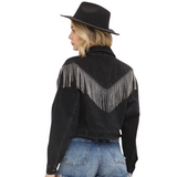 rhinestone denim jacket - black
