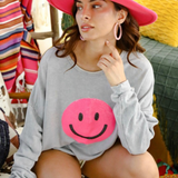 pink sequin smiley sweatshirt - pink peach boutique
