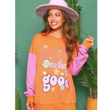 focus on the good screen print graphic sweatshirt - pink peach boutique