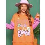 focus on the good screen print graphic sweatshirt - pink peach boutique