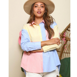 color block button down shirt - pink peach boutique