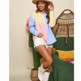 color block button down shirt - pink peach boutique