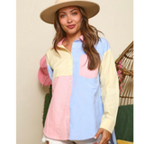 color block button down shirt - pink peach boutique
