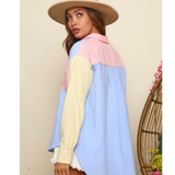 color block button down shirt - pink peach boutique