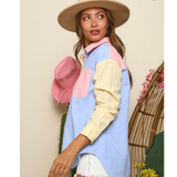 color block button down shirt - pink peach boutique