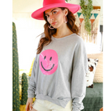 pink sequin smiley sweatshirt - pink peach boutique
