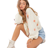 crochet flower cardigan sweater - pink peach boutique