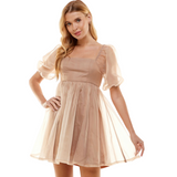 Organza Baby Doll Dress - Tan - Shop Amour Boutique