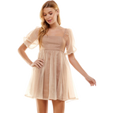 Organza Baby Doll Dress - Tan - Shop Amour Boutique
