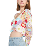 Flower Child Long Sleeve Crochet Top - Pink Peach Boutique