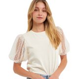 Mesh Dot Puff Sleeve Top - Pink Peach Boutique